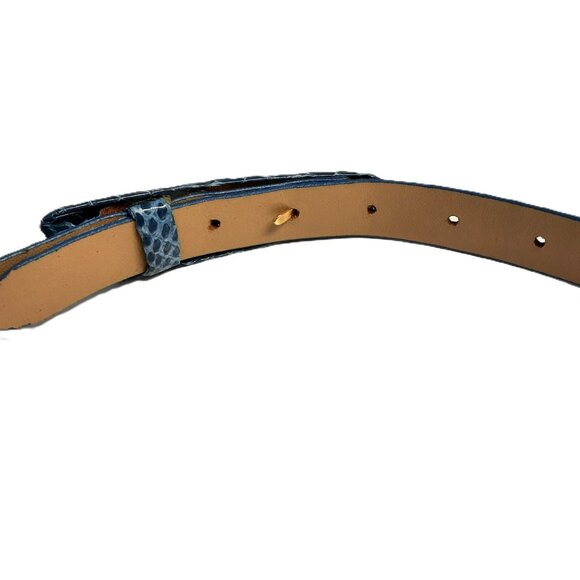 Vintage 1970-80s Emmanuel Canada Blue Genuine Reptile Leather Skinny Belt Size M - Picture 4 of 4